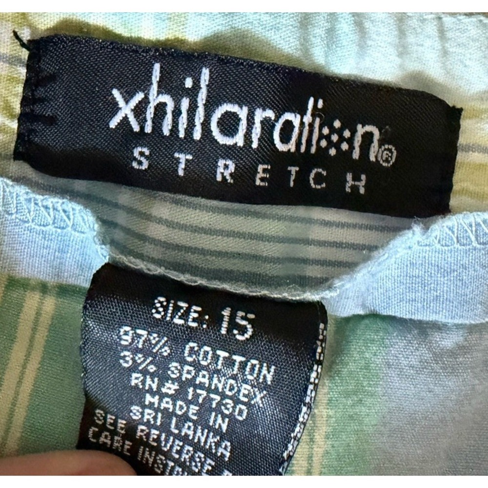 VTG Y2K Xhileration Capris Plaid Blue Green Low Rise Cotton Size 15 34" Hip - Picture 4 of 5